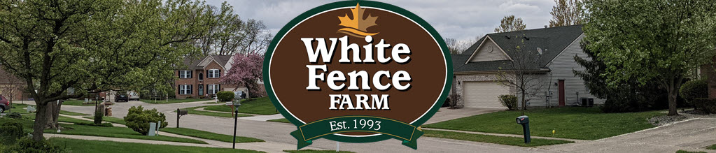 Neighborhood with White Fence Farm logo